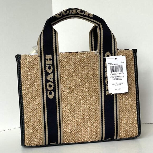 Coach Smith Tote 24 Small Leather Brown Straw Crossbody Bag CAL89 ORG PKG - Picture 3 of 11